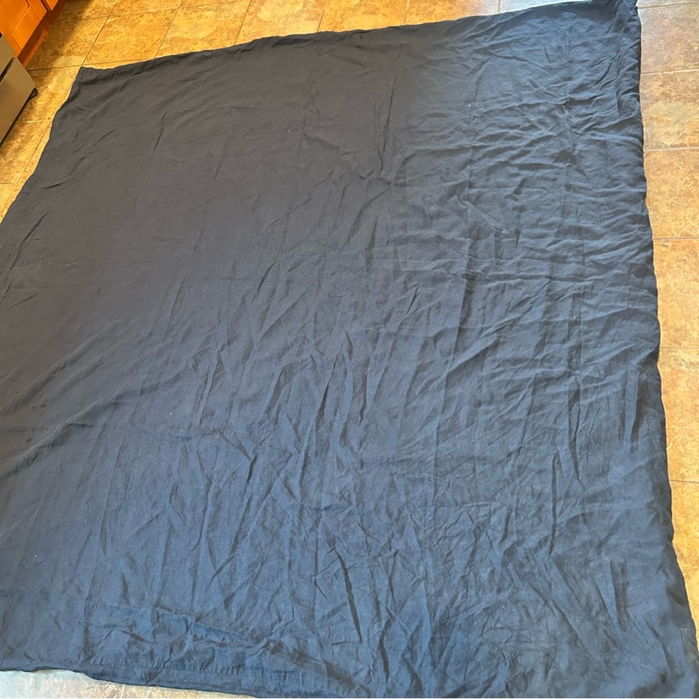 Pottery Barn Duvet Cover Full Queen Belgium Flax Linen Navy Blue Minimalist Cozy